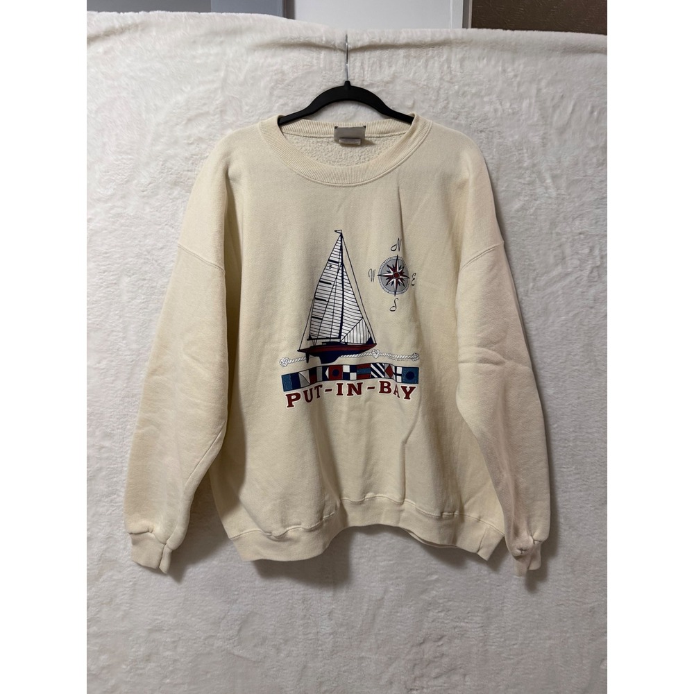 Lee Heavyweight Put-In-Bay Nautical Sweatshirt Mens 2XL Cream Sailboat Vintage